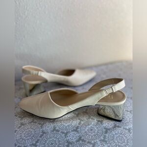Franco Sarto~Nude~Faux Leather~Slingback Pump~Wrapped Slant Block Heel~Size 5.5